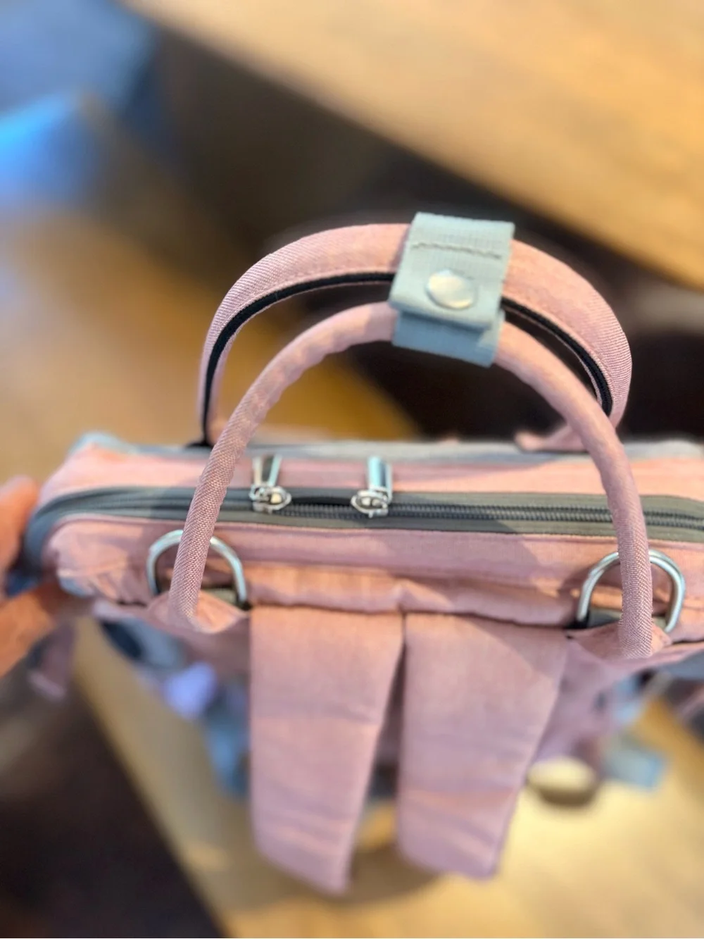 Upsimples gray and coral pink dipper bag